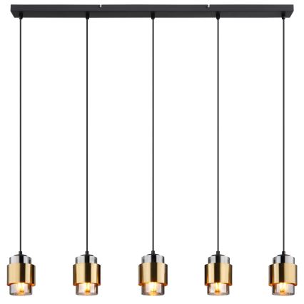 Globo - Cable-suspended pendant light 5xE27/40W/230V, black/brass