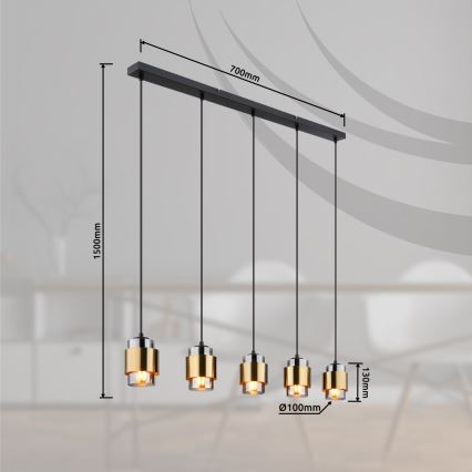 Globo - Cable-suspended pendant light 5xE27/40W/230V, black/brass