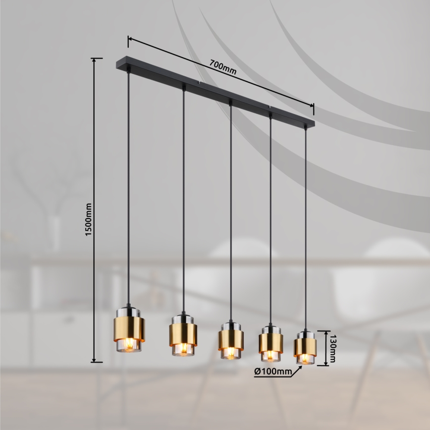 Globo - Cable-suspended pendant light 5xE27/40W/230V, black/brass