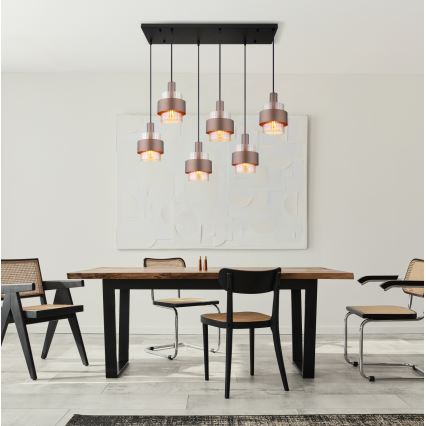 Globo - 6-Light Cable Pendant, E27/60W/230V, Brown
