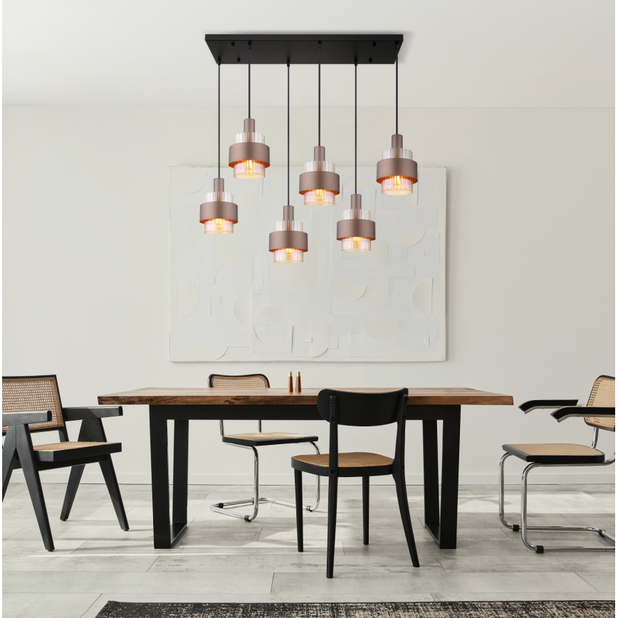 Globo - 6-Light Cable Pendant, E27/60W/230V, Brown
