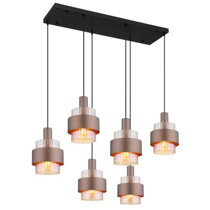 Globo - 6-Light Cable Pendant, E27/60W/230V, Brown