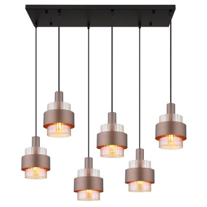 Globo - 6-Light Cable Pendant, E27/60W/230V, Brown