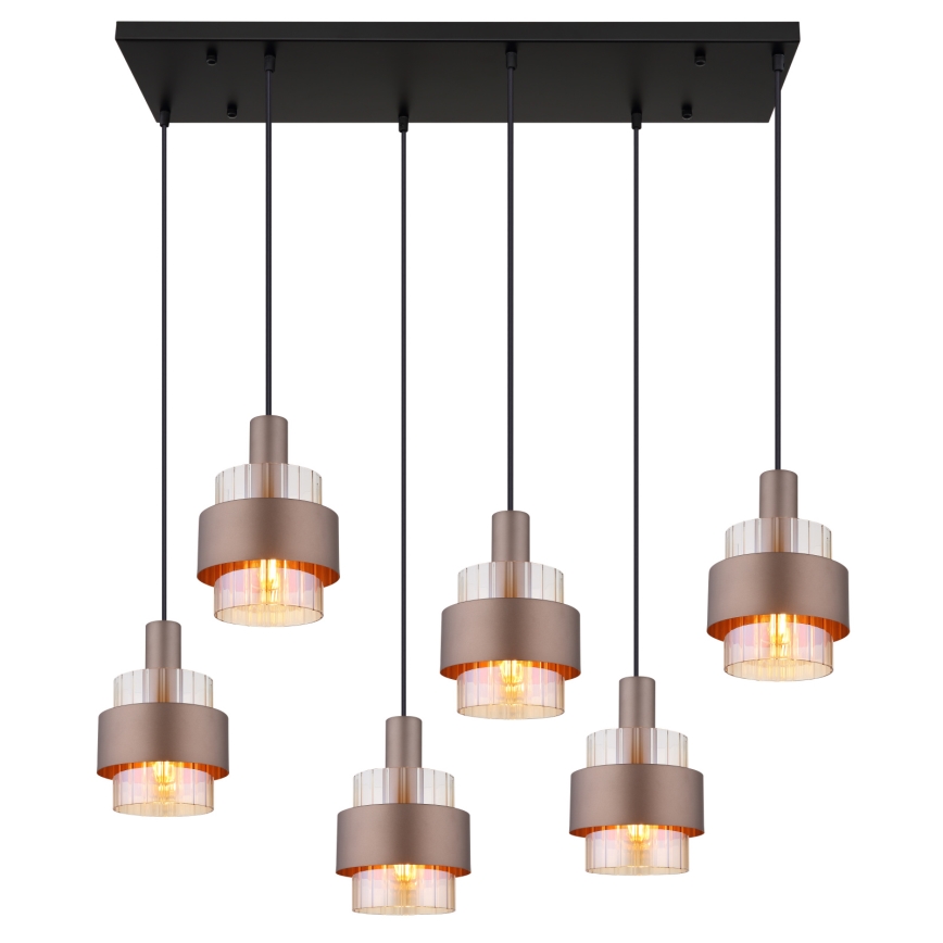 Globo - 6-Light Cable Pendant, E27/60W/230V, Brown