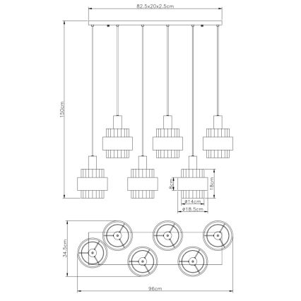 Globo - 6-Light Cable Pendant, E27/60W/230V, Brown