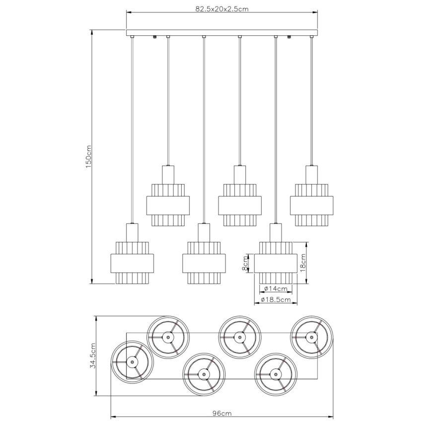 Globo - 6-Light Cable Pendant, E27/60W/230V, Brown