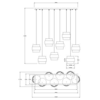 Globo - Chandelier on a string 8xE27/60W/230V