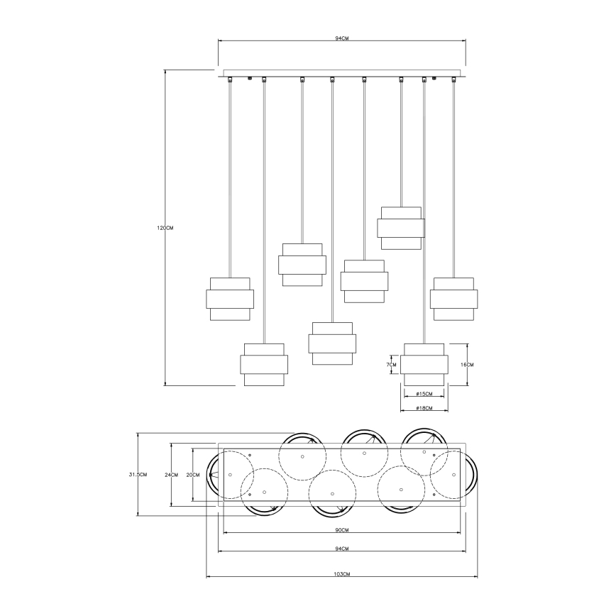 Globo - Chandelier on a string 8xE27/60W/230V