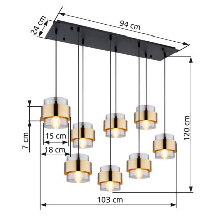 Globo - Chandelier on a string 8xE27/60W/230V