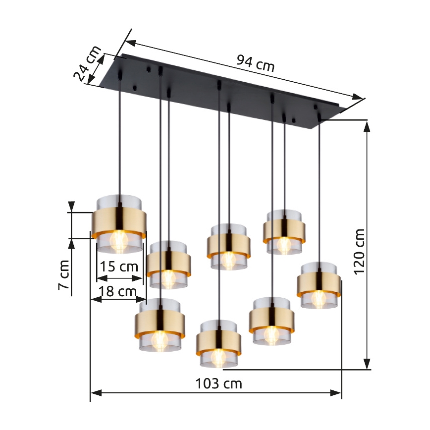 Globo - Chandelier on a string 8xE27/60W/230V