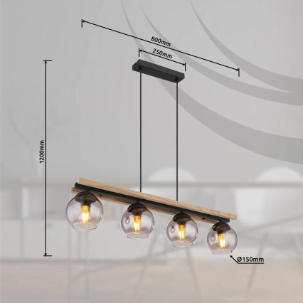Globo - Chandelier on a string 4xE27/25W/230V