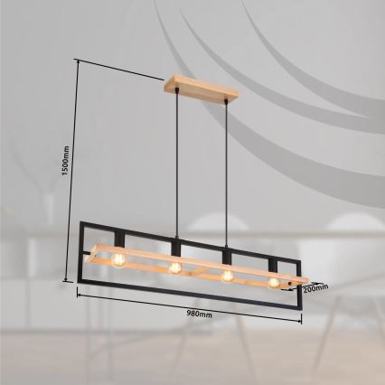 Globo 15575-4H - ERICA cable-suspended chandelier 4xE27/40W/230V black/beige
