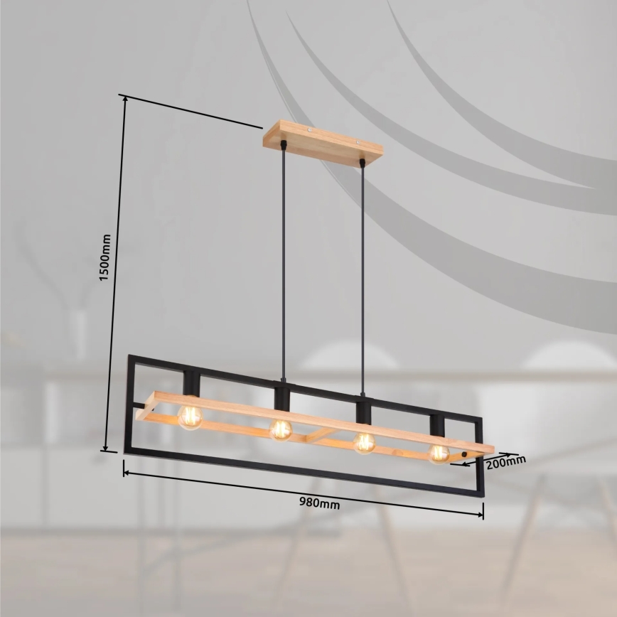 Globo 15575-4H - ERICA cable-suspended chandelier 4xE27/40W/230V black/beige