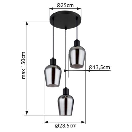Globo - Chandelier on a string 3xE27/40W/230V d. 28,5 cm black