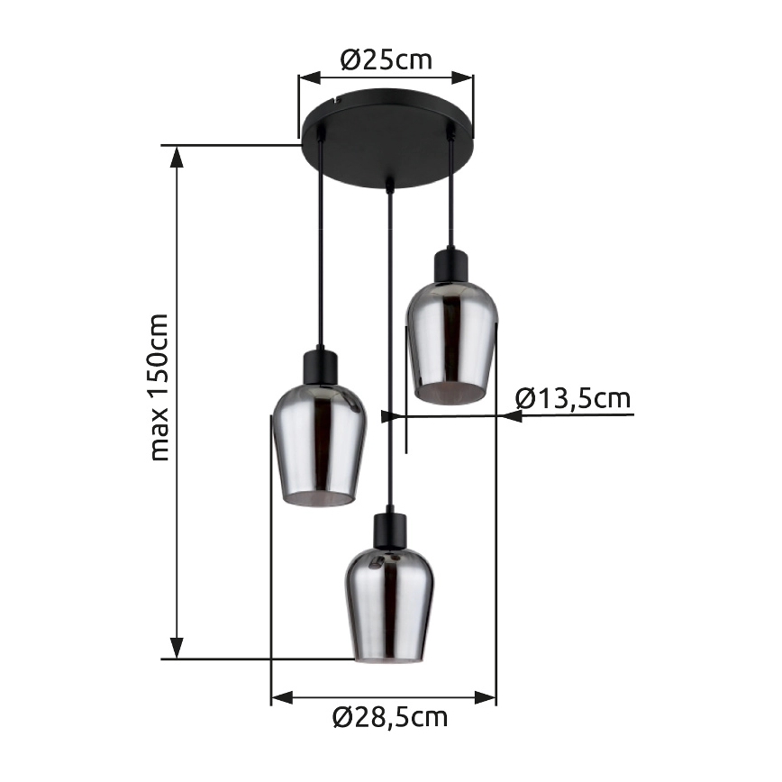 Globo - Chandelier on a string 3xE27/40W/230V d. 28,5 cm black