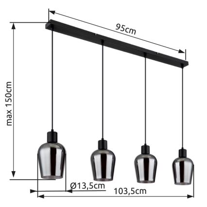 Globo - Chandelier on a string 4xE27/40W/230V black