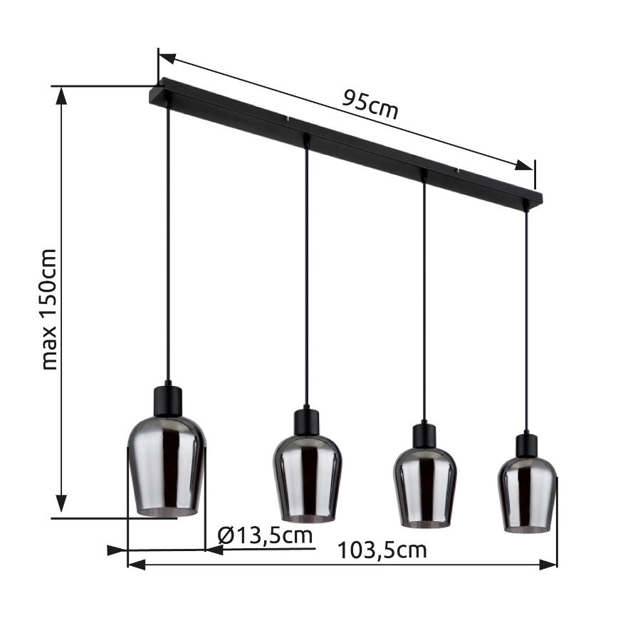 Globo - Chandelier on a string 4xE27/40W/230V black