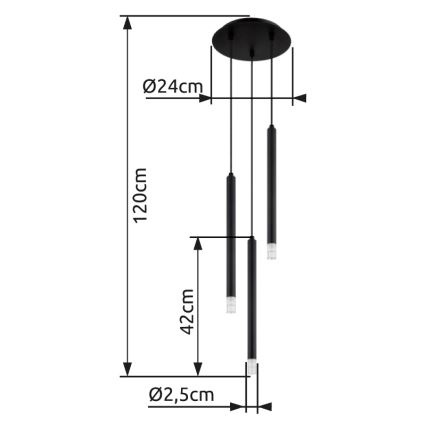 Globo - Chandelier on a string 3xG9/4W/230V d. 24 cm black