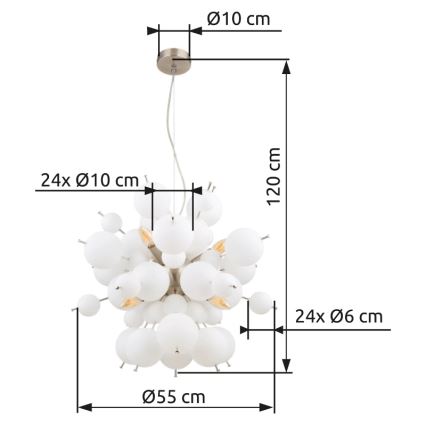 Globo - Chandelier on a string 6xE14/25W/230V d. 55 cm white