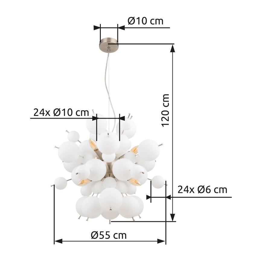 Globo - Chandelier on a string 6xE14/25W/230V d. 55 cm white