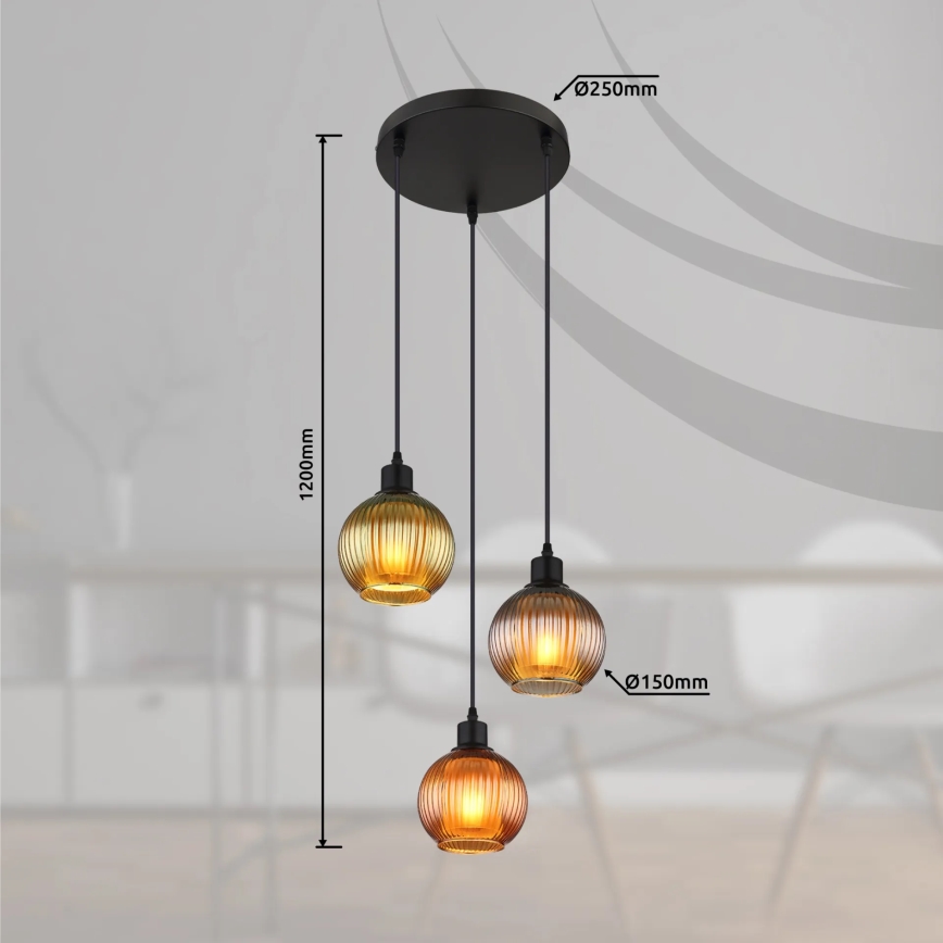 Globo - Chandelier on a string 3xE27/25W/230V d. 36 cm copper/green/blue