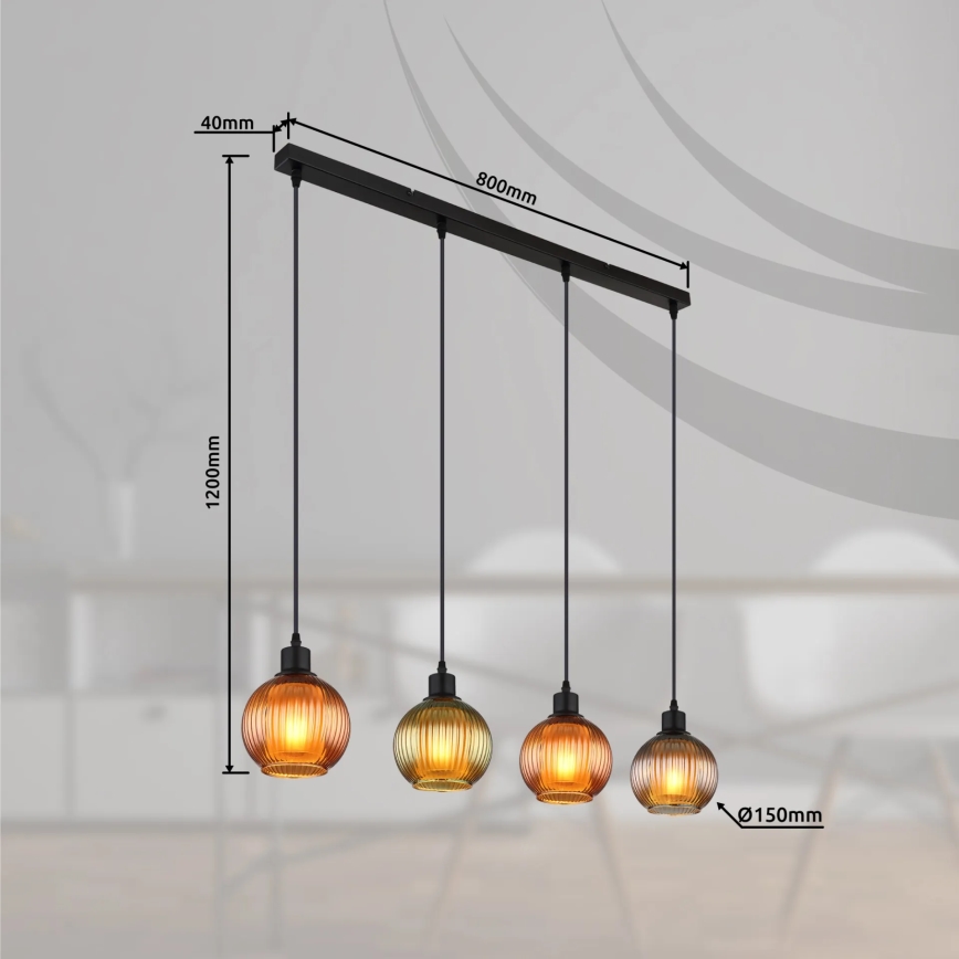 Globo - Chandelier on a string 4xE27/25W/230V copper/green/blue