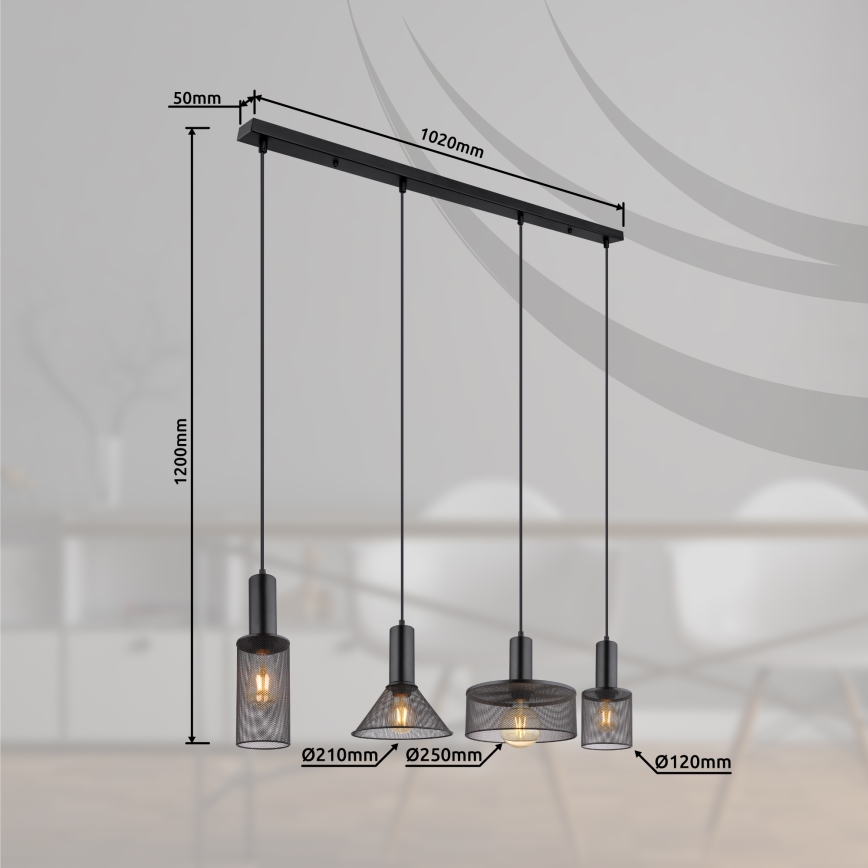 Globo - Chandelier on a string 4xE27/60W/230V black