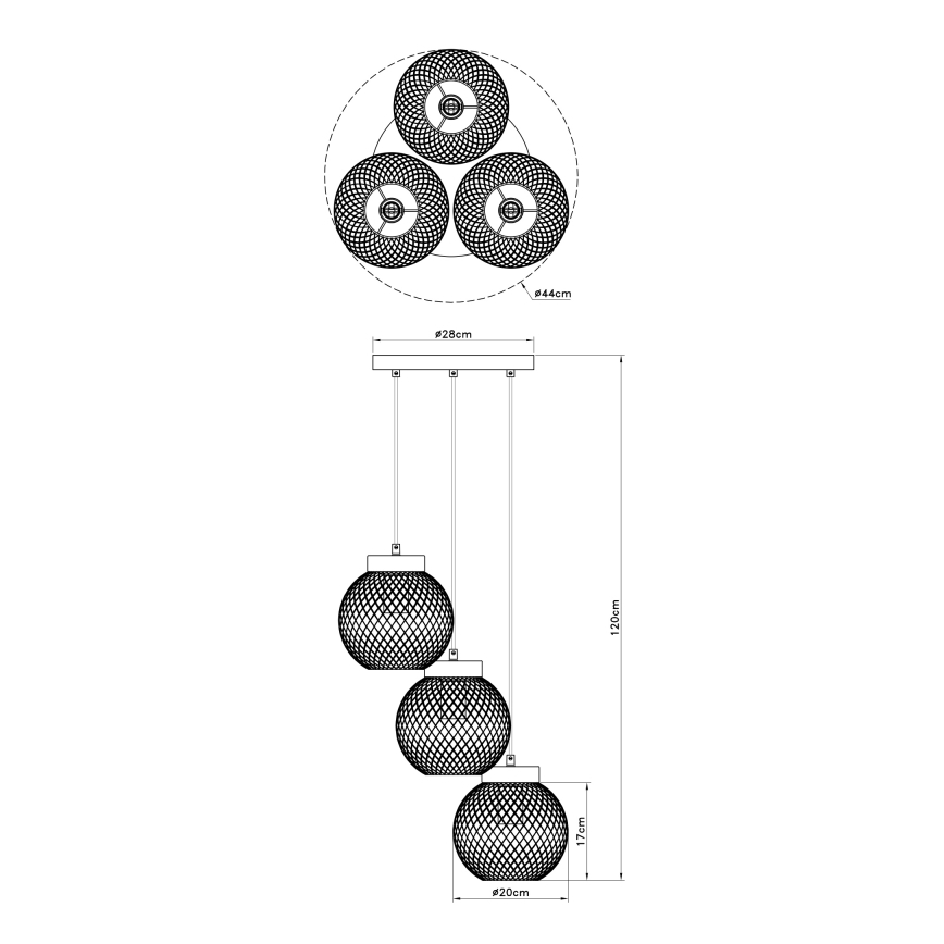 Globo - Chandelier on a string 3xE27/60W/230V