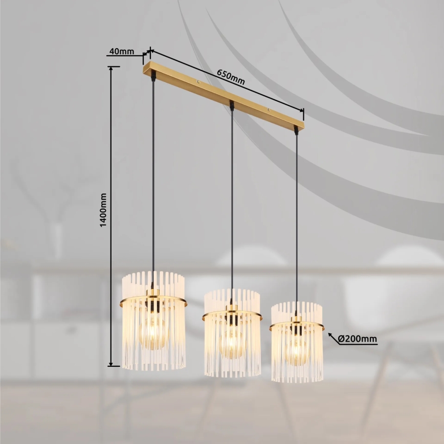 Globo - Chandelier on a string 3xE27/60W/230V gold