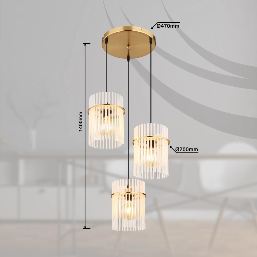Globo - Chandelier on a string 3xE27/60W/230V d. 47 cm gold