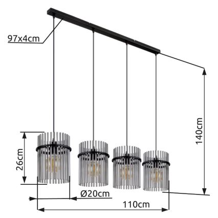 Globo - Chandelier on a string 4xE27/60W/230V black