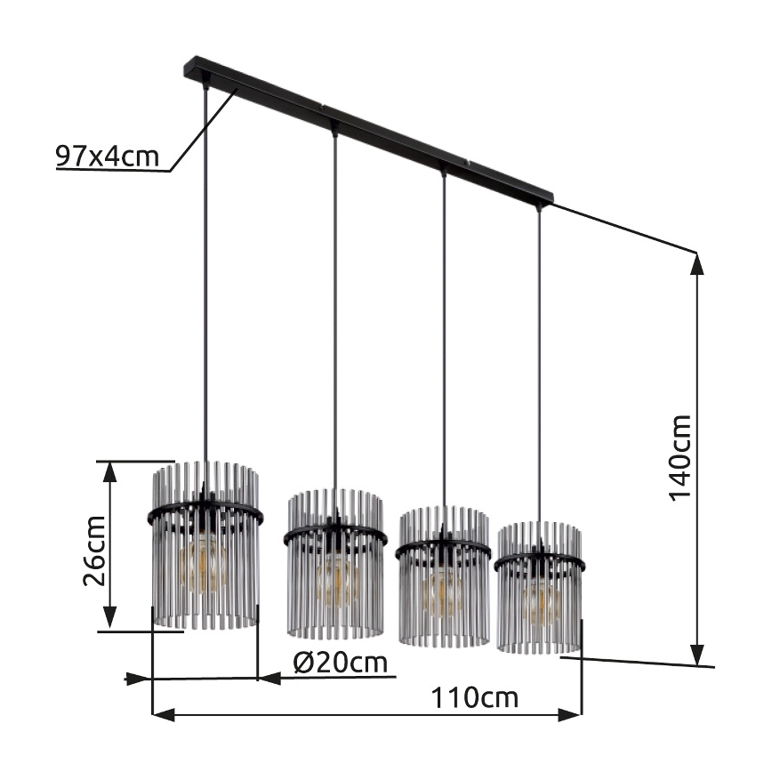 Globo - Chandelier on a string 4xE27/60W/230V black