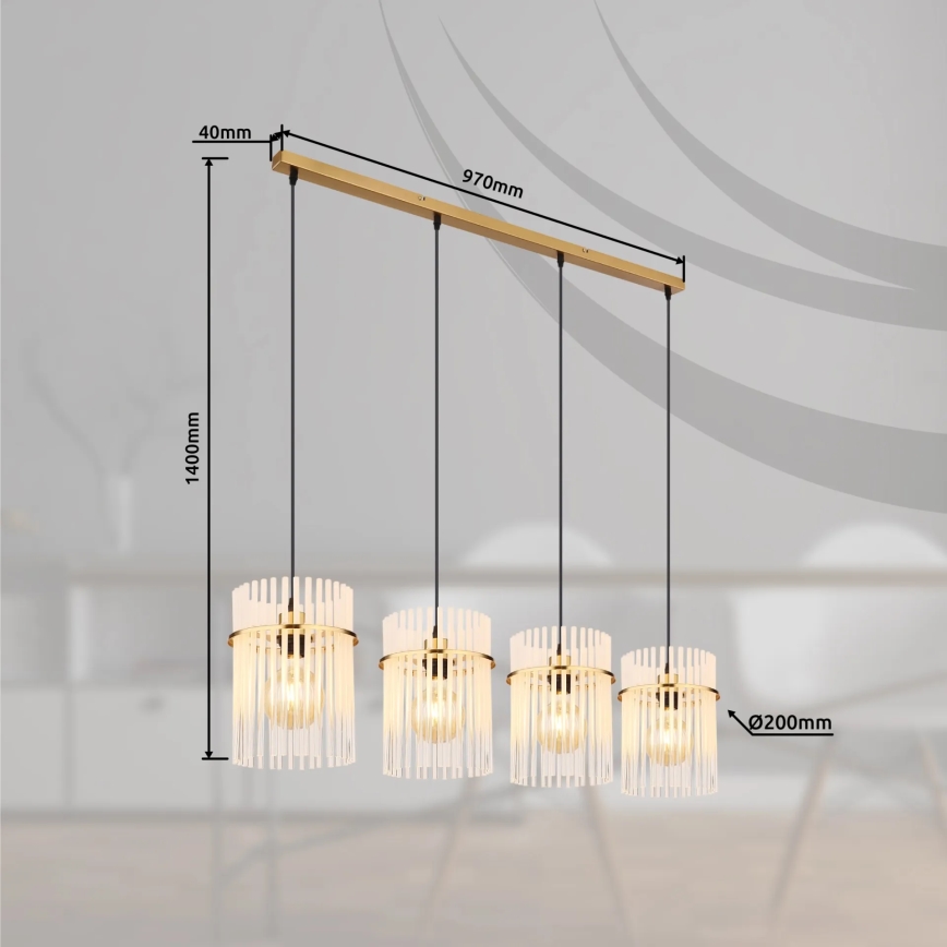 Globo - Chandelier on a string 4xE27/60W/230V gold