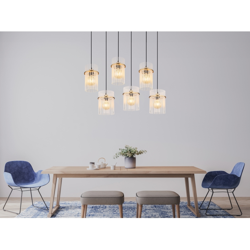 Globo - Cable-suspended chandelier 6xE27/60W/230V, gold