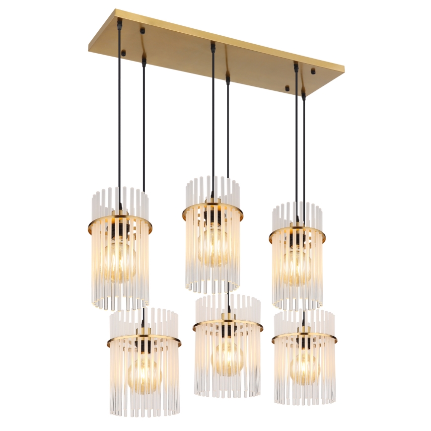 Globo - Cable-suspended chandelier 6xE27/60W/230V, gold