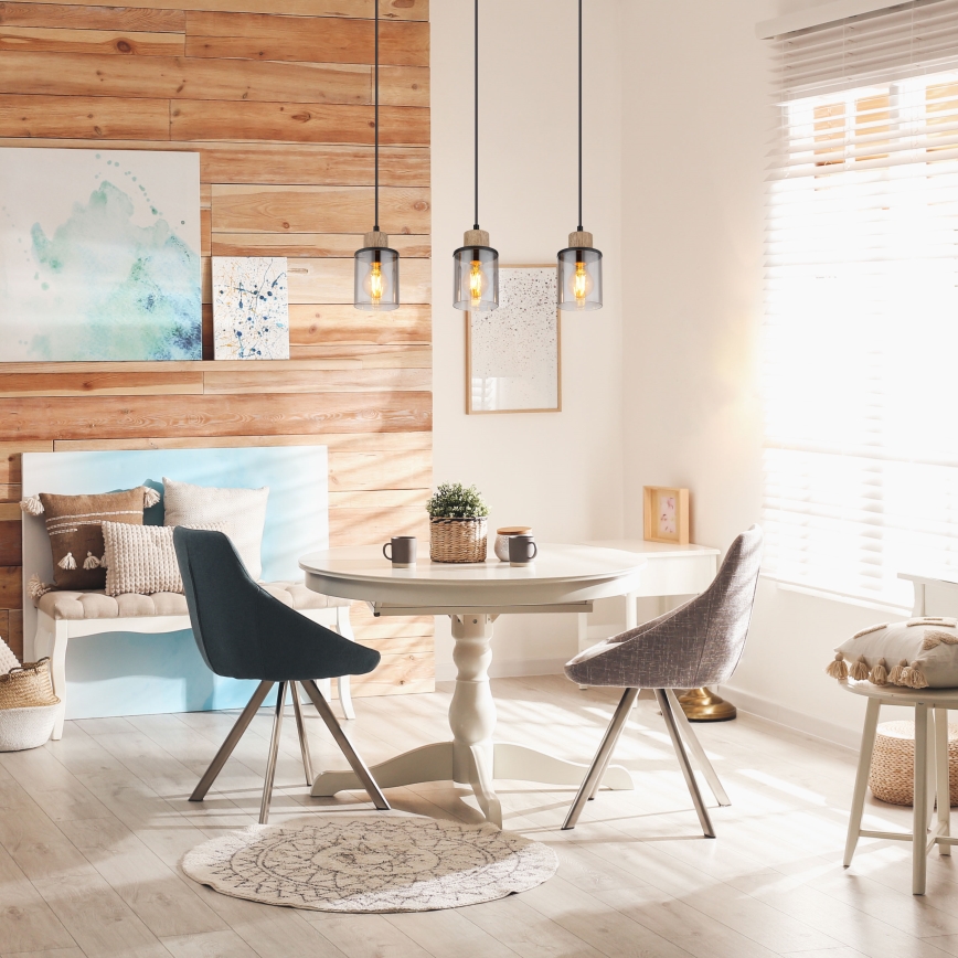 Globo - Chandelier on a string 3xE27/15W/230V oak