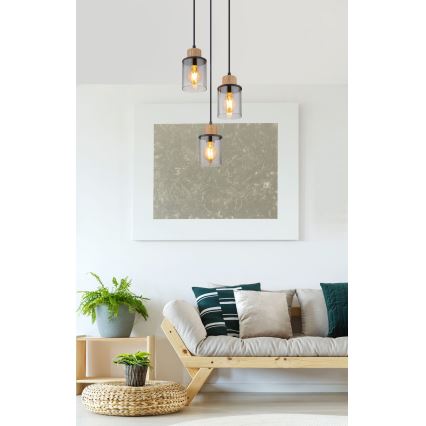 Globo - Chandelier on a string 3xE27/15W/230V d. 27 cm oak