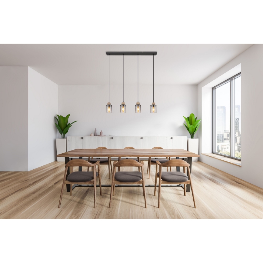 Globo - Chandelier on a string 4xE27/15W/230V oak