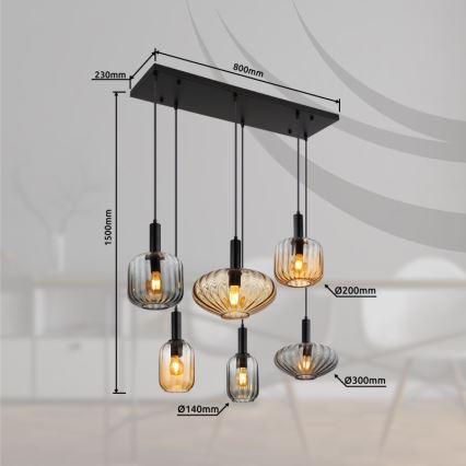 Globo - Cable-Suspended Chandelier 6xE27/60W/230V