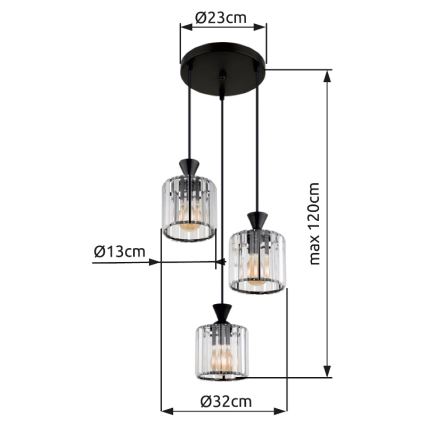 Globo - Chandelier on a string 3xE27/60W/230V d. 32 cm black