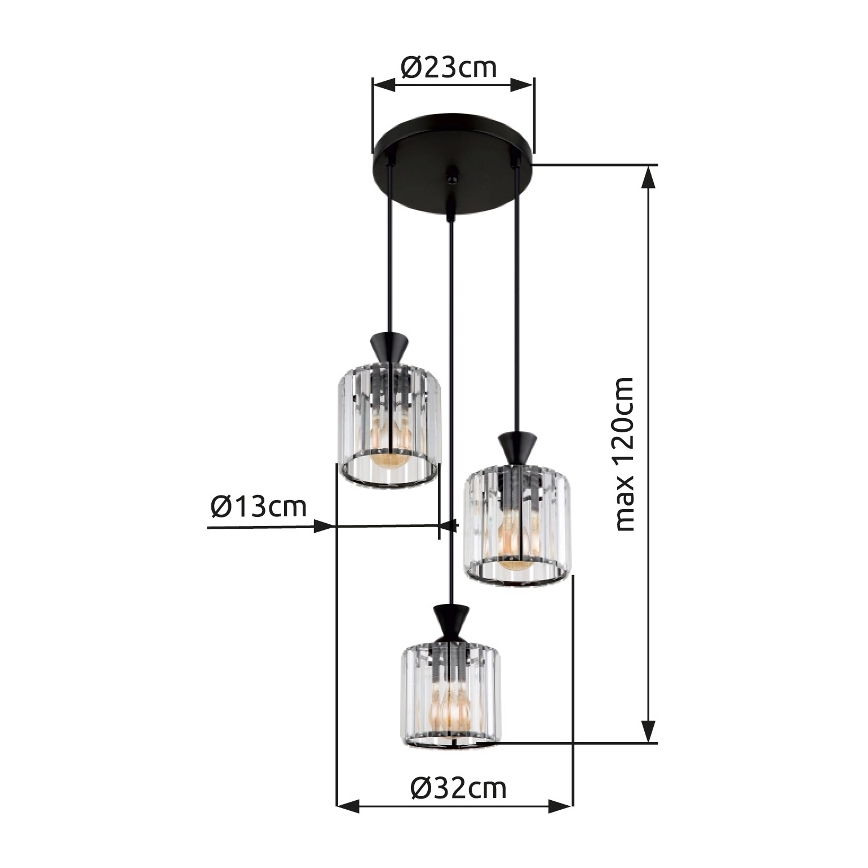 Globo - Chandelier on a string 3xE27/60W/230V d. 32 cm black