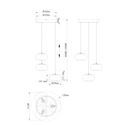 Globo - LED Chandelier on a string 3xLED/6W/230V