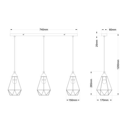 Globo - Chandelier on a string 3xE27/60W/230V