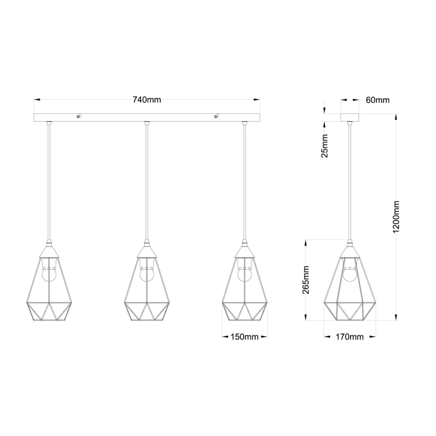 Globo - Chandelier on a string 3xE27/60W/230V