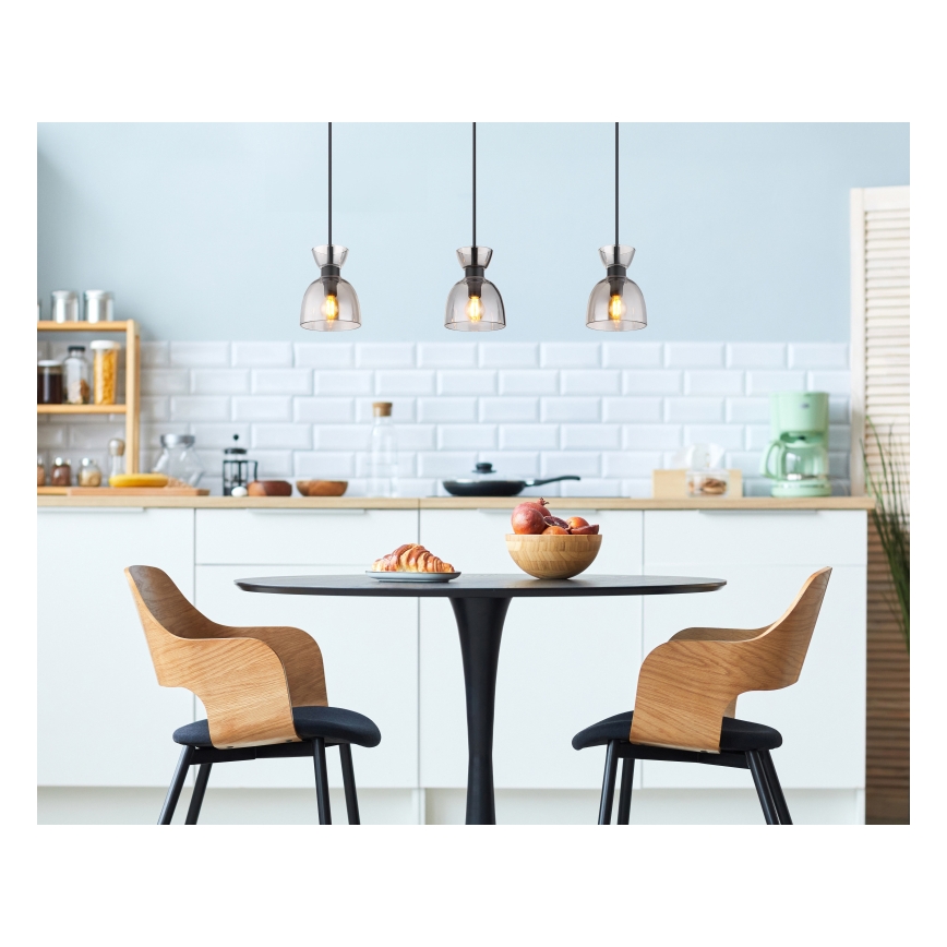 Globo - Chandelier on a string 3xE14/40W/230V black/smoky