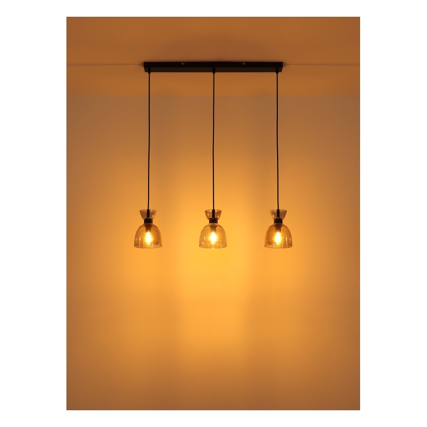 Globo - Chandelier on a string 3xE14/40W/230V black/smoky