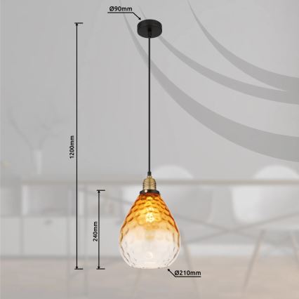 Globo - Chandelier on a string 1xE27/60W/230V d. 21 cm orange
