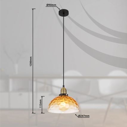 Globo - Chandelier on a string 1xE27/60W/230V d. 25 cm orange