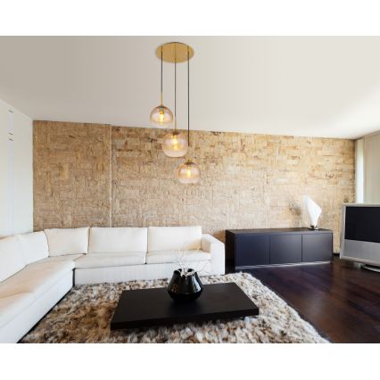 Globo - Cable-suspended pendant light 3xE27/60W/230V brass
