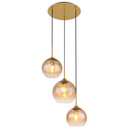 Globo - Cable-suspended pendant light 3xE27/60W/230V brass
